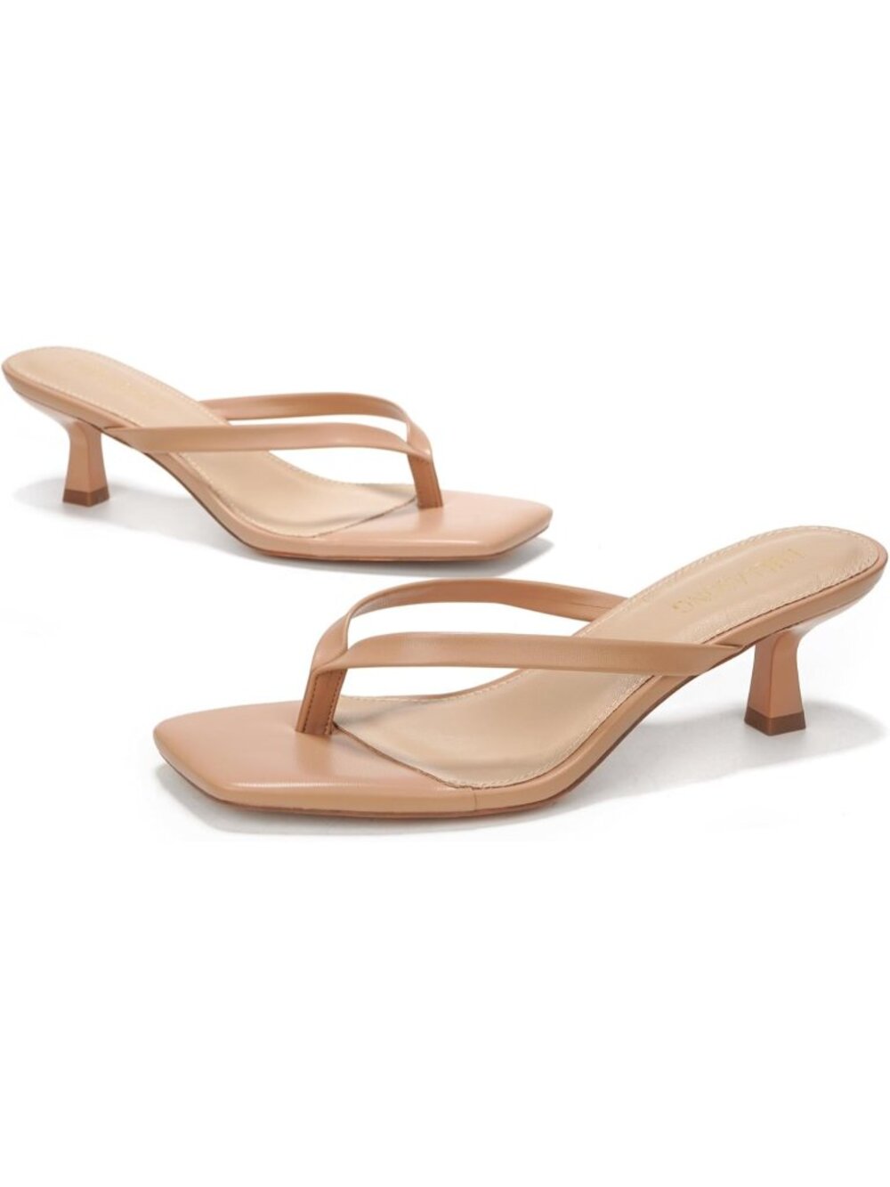 Women's Nude Kitten Heels Sandals Square Open Toe Flip Flop Heels 1.8-2 Inch - Picture 4 of 6